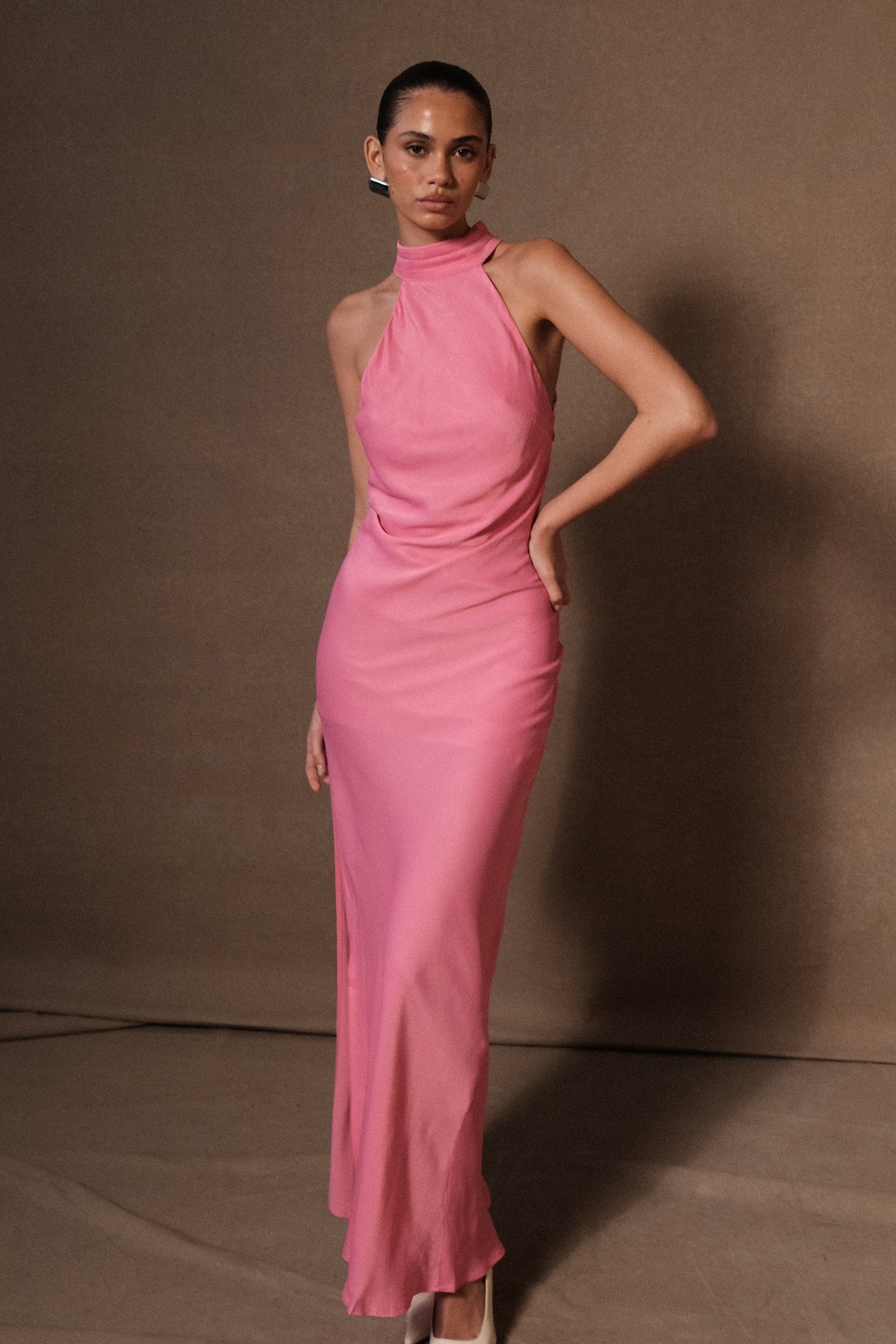 Claire Satin Drape Dress in Pink