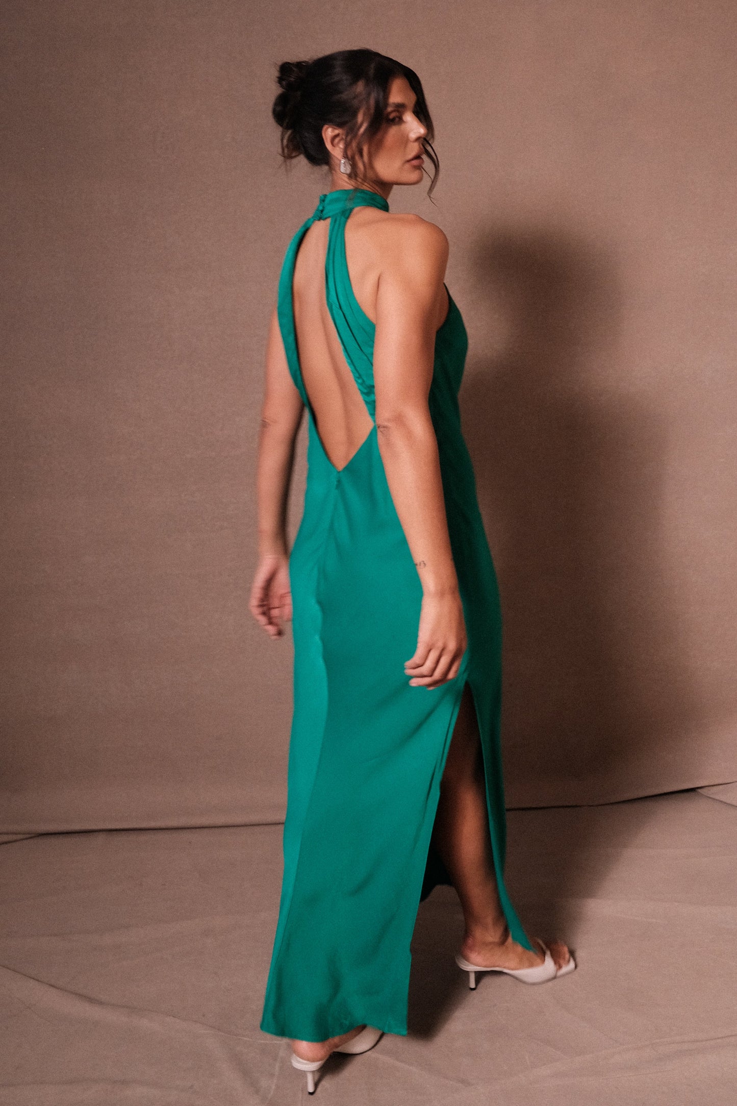 Claire Satin Drape Dress in Green