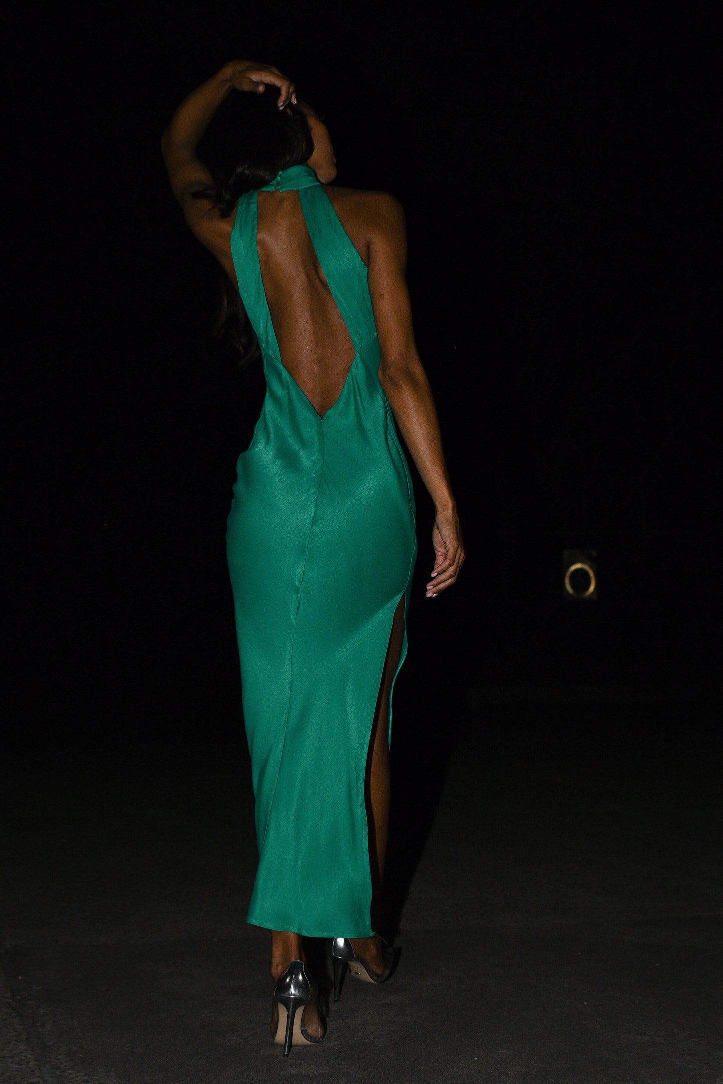 Claire Satin Drape Dress in Green