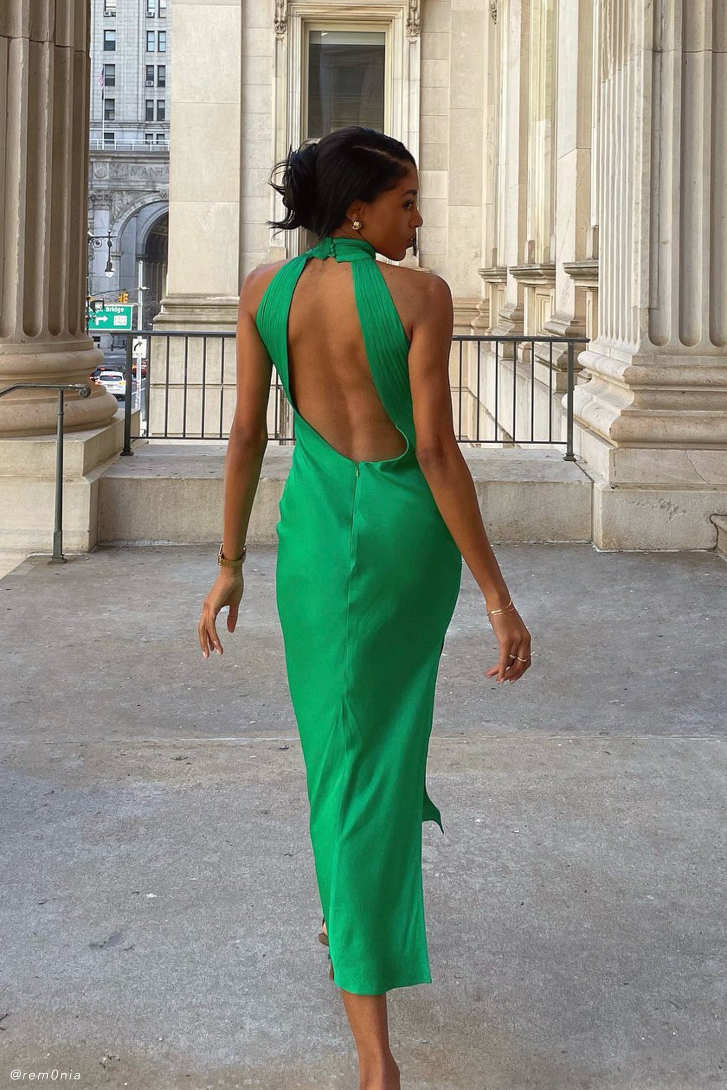 Claire Satin Drape Dress in Green